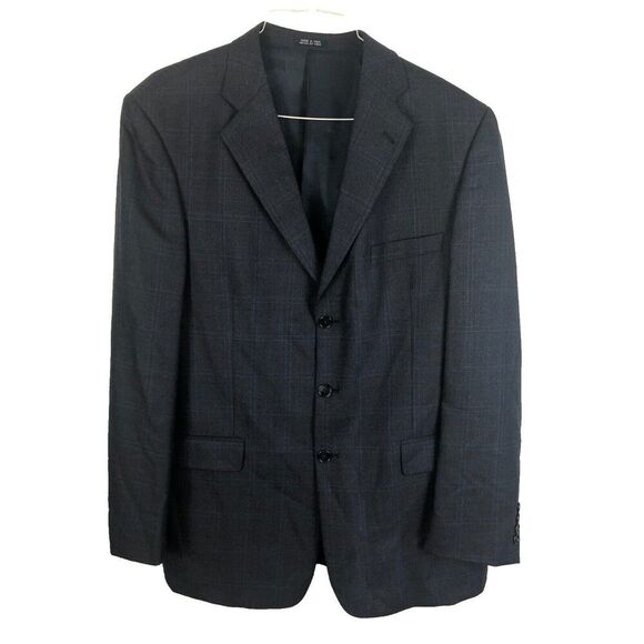 Stafford Mens 42L Blue Blue Check 100% Wool 3 Button Sport Coat Blazer Jacket - Picture 1 of 12